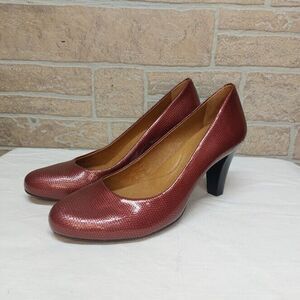 Nurture Lamaze 2.5" Block Heels Pumps Dark Red snake Embossed Leather sz 9M EUC